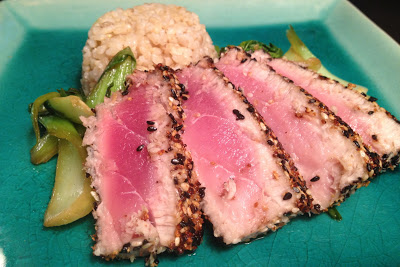 sesame-crusted-tuna-with-coconut-brown-rice-and-baby-bok-choy
