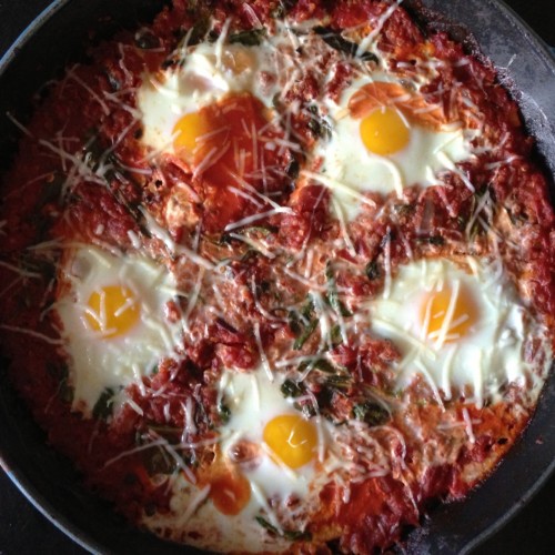 Quinoa Baked Eggs with Spinach and Pancetta Domesticate ME