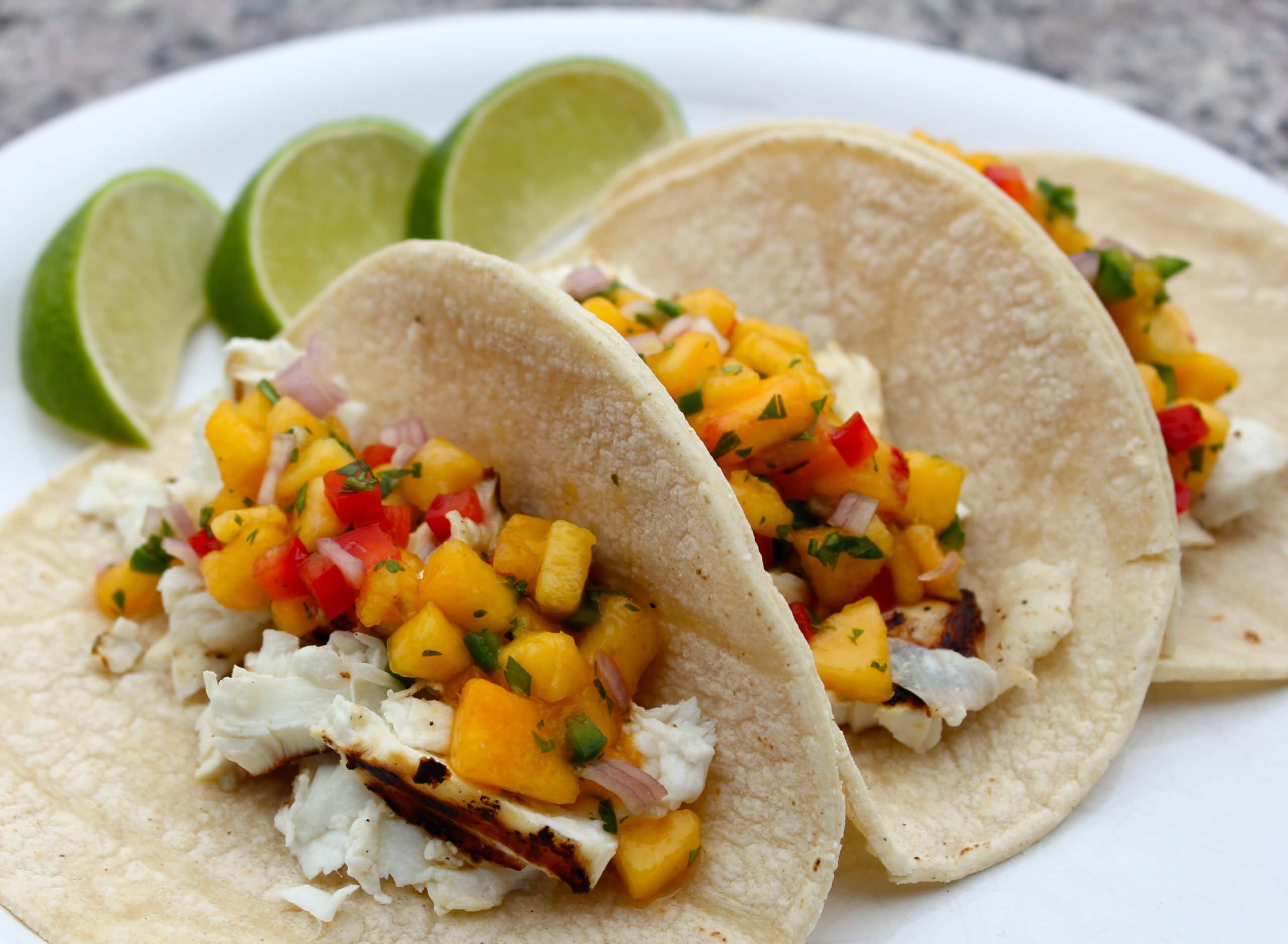 Grilled Halibut Tacos with Peach Salsa