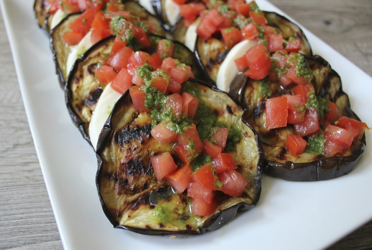 Grilled-eggplant-with-fresh-mozzarella-tomatoes-and-basil-vinaigrette