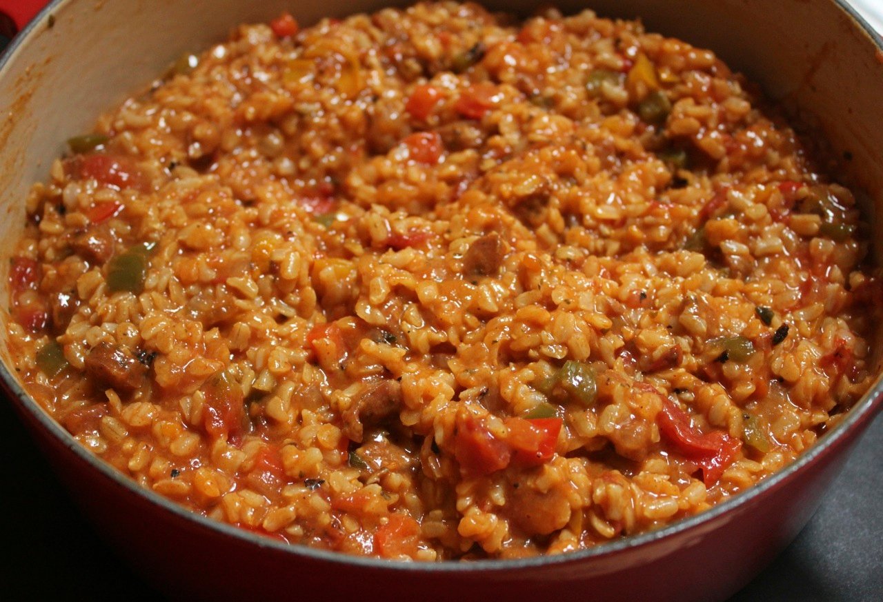 brown-rice-jambalaya-with-shrimp-chicken-sausage-and-bell-peppers-step-4
