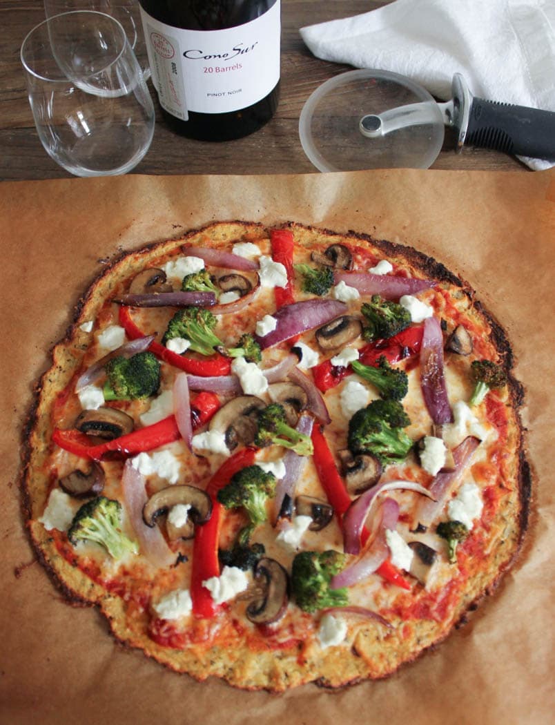 Unsliced Cauliflower Pizza Crust with Roasted Vegetable and Goat Cheese
