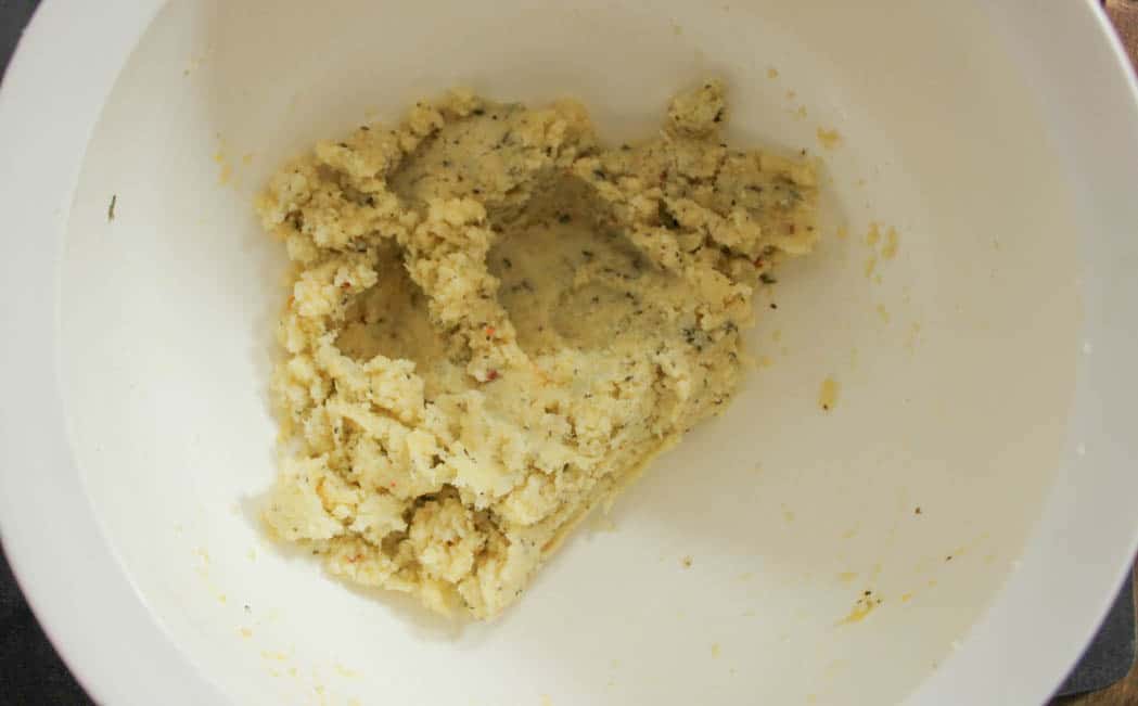 This is the finished cauliflower pizza dough once all the ingredients have been mixed.