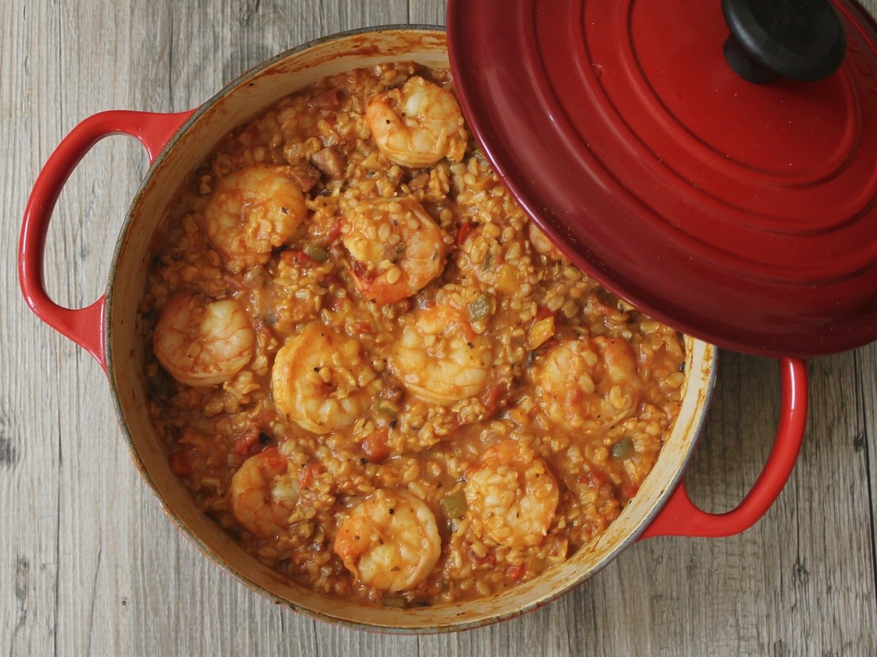 brown-rice-jambalaya-with-shrimp-chicken-sausage-and-bell-peppers