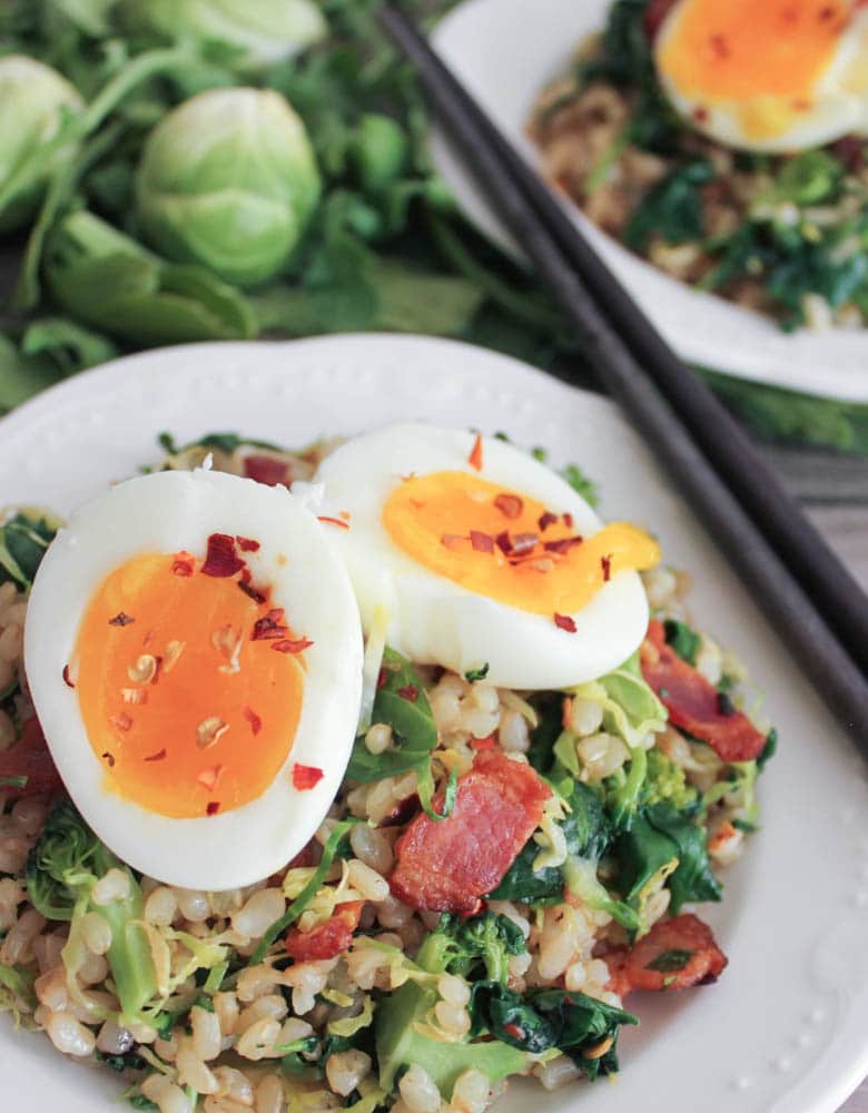 healthy-bacon-fried-brown-rice-with-broccoli-wilted-greens-and-egg-4