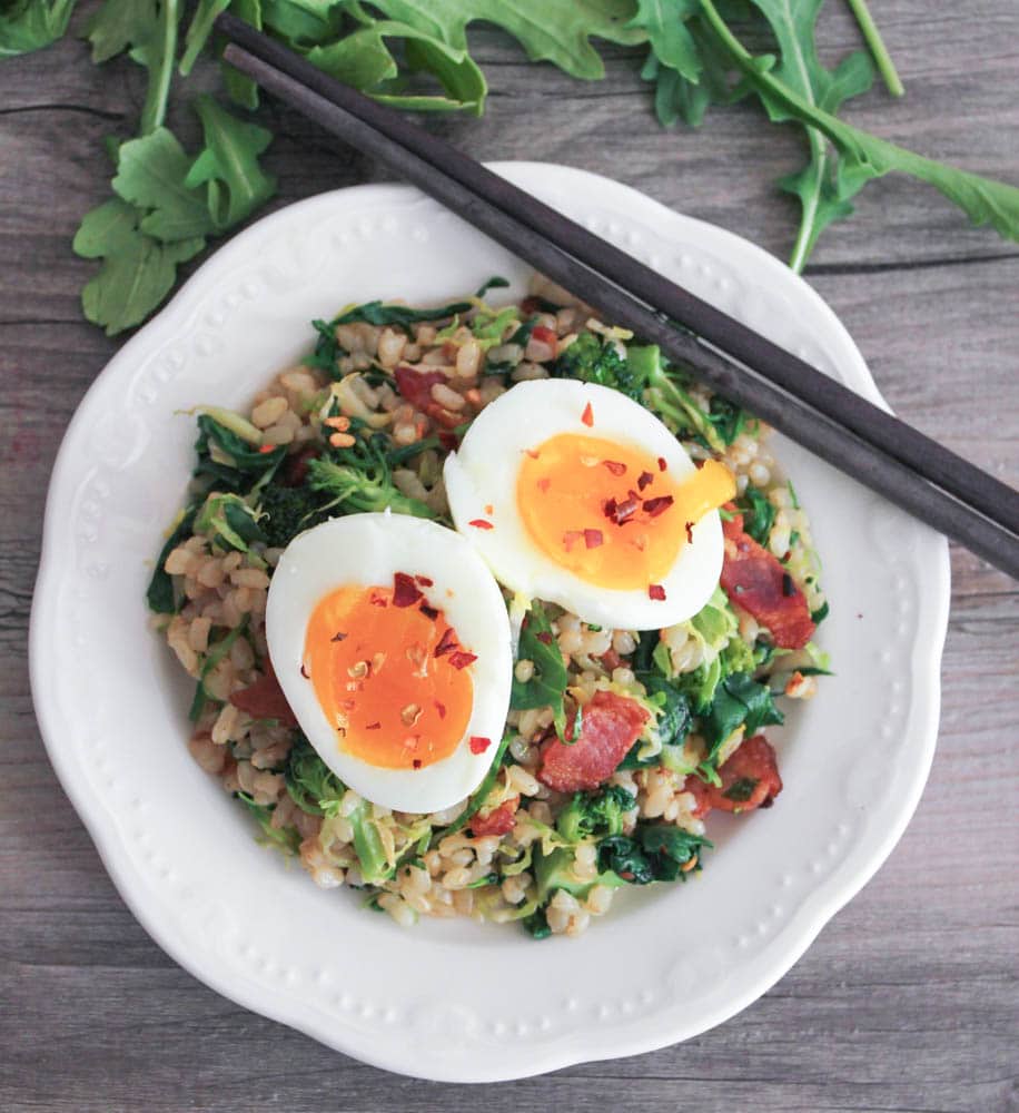 healthy-bacon-fried-brown-rice-with-broccoli-wilted-greens-and-egg-6