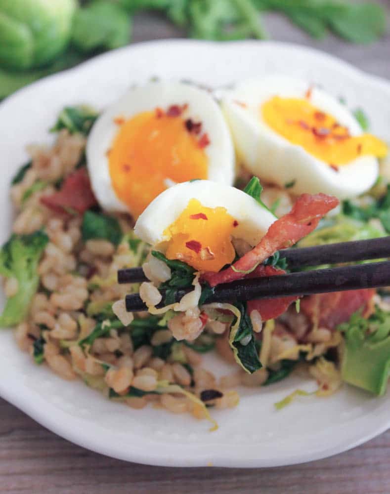 healthy-bacon-fried-brown-rice-with-broccoli-wilted-greens-and-egg-7