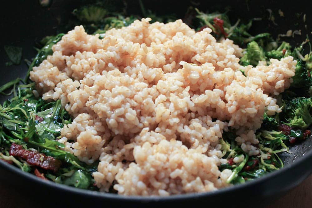 healthy-bacon-fried-brown-rice-with-broccoli-wilted-greens-and-egg-step-6