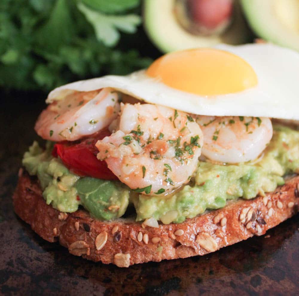 Avocado-Toast-with-Charred-Tomatoes-Garlic-Shrimp-and-Fried-Eggs-7