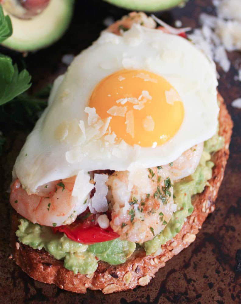 Avocado-Toast-with-Charred-Tomatoes-Garlic-Shrimp-and-Fried-Eggs-8