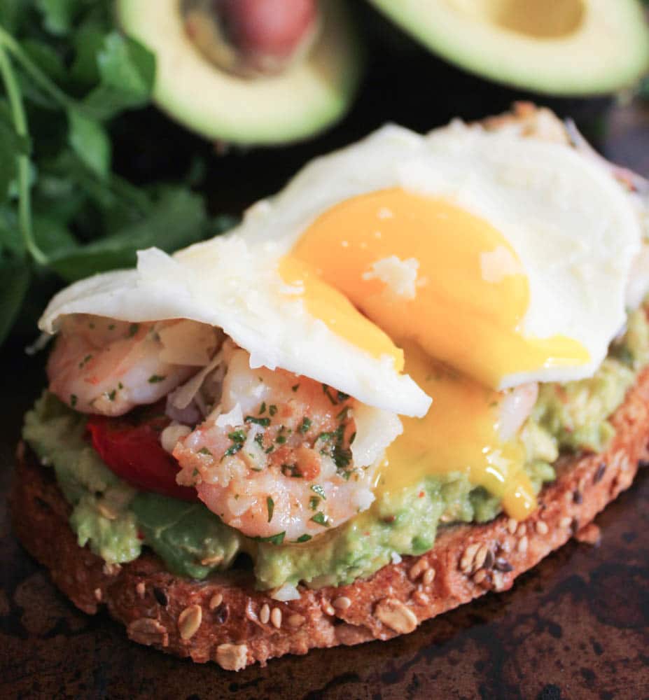 Avocado-Toast-with-Charred-Tomatoes-Garlic-Shrimp-and-Fried-Eggs-9