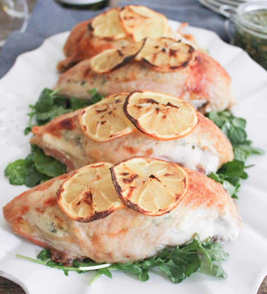 Goat Cheese Stuffed Chicken Breasts with Rustic Basil Pesto 