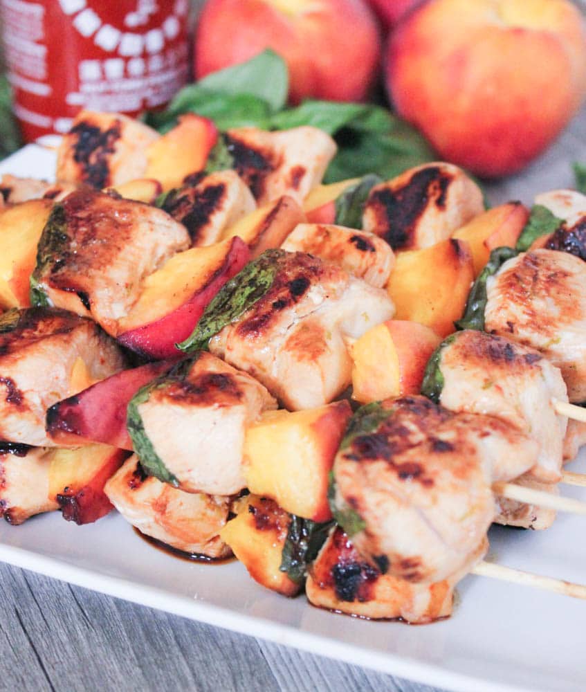 Sriracha-glazed-grilled-chicken-skewers-with-peaches-and-basil