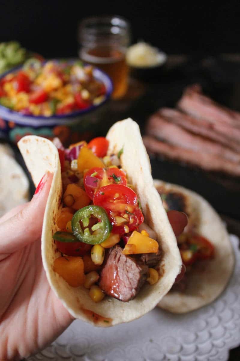 Barbecue-Flank-Steak-Tacos-with-Corn-Peach-Salsa-8