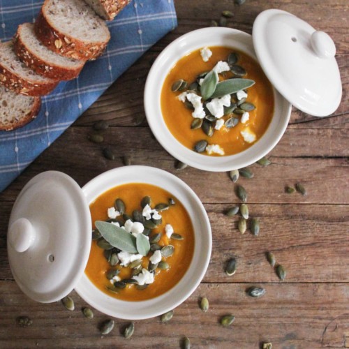 Butternut Squash Soup with Roasted Garlic, Goat Cheese and Pepitas ...