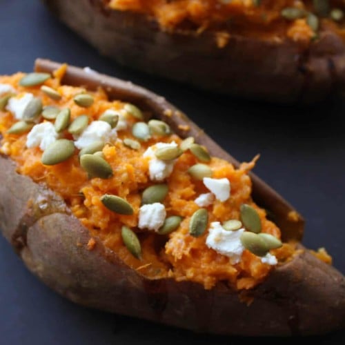 Mashed Sweet Potatoes with Goat Cheese, Sage and Pepitas - Domesticate ME