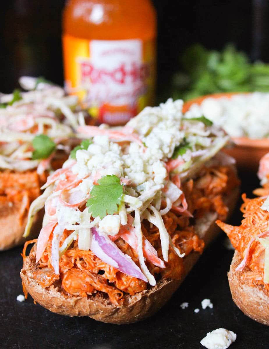 Open-Face Buffalo-Chicken-Subs-with-Ranch-Slaw-and-Blue-Cheese-Crumbles-1