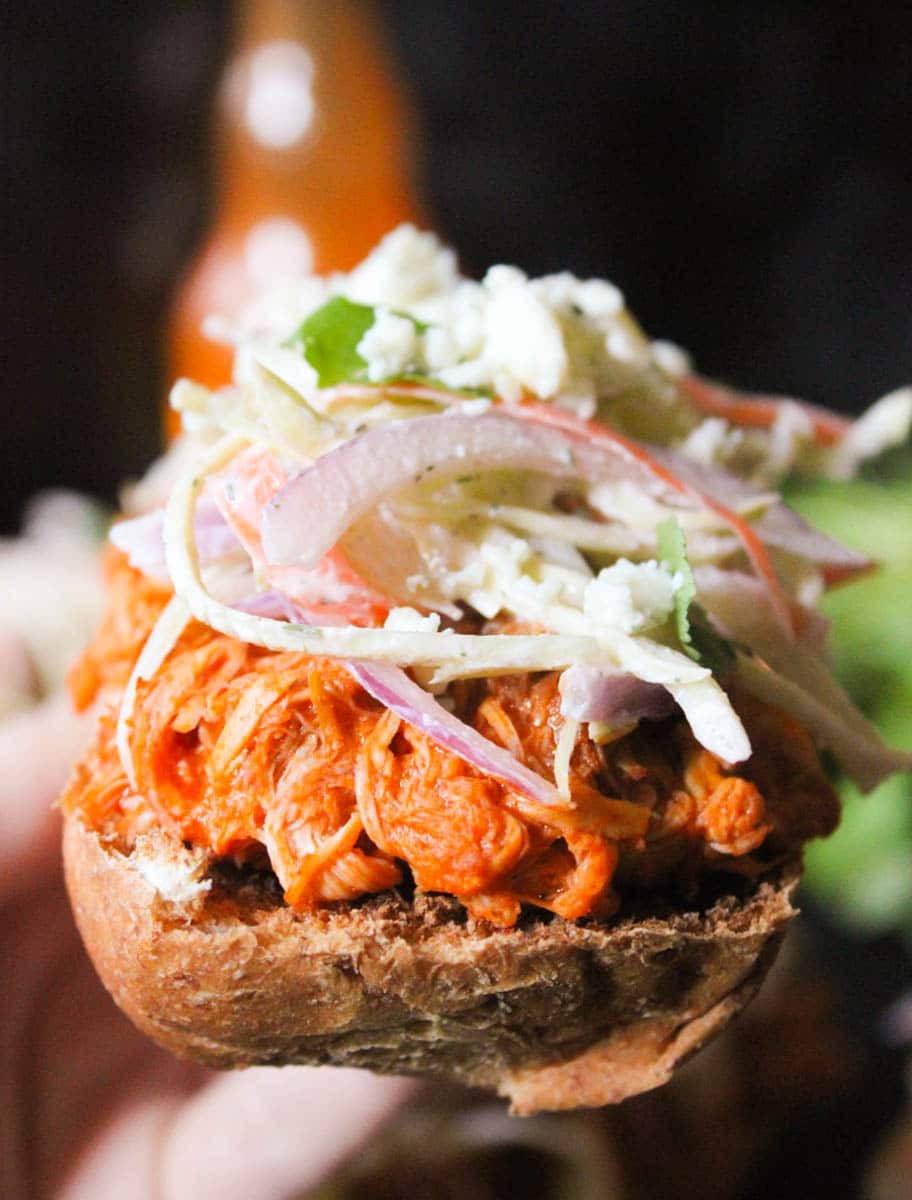 Open-Face Buffalo-Chicken-Subs-with-Ranch-Slaw-and-Blue-Cheese-Crumbles-3