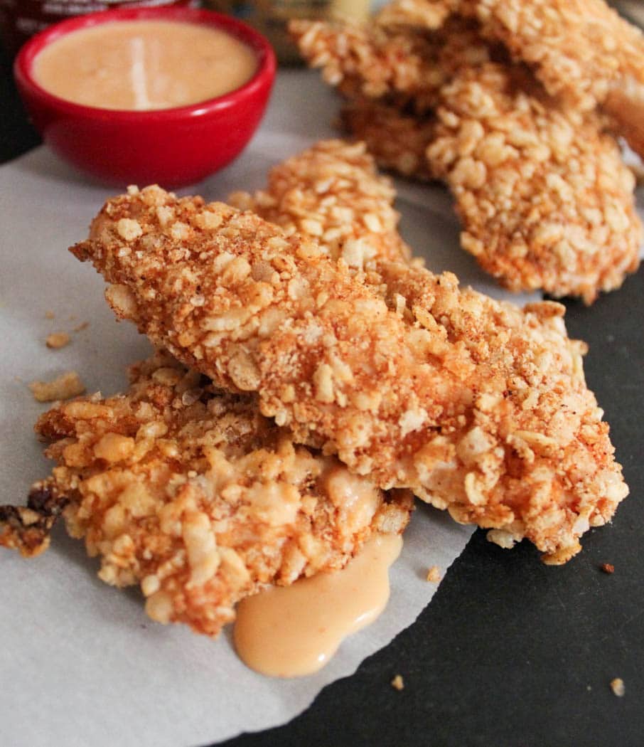 crispy-baked-chicken-fingers-with-sriracha-honey-mustard