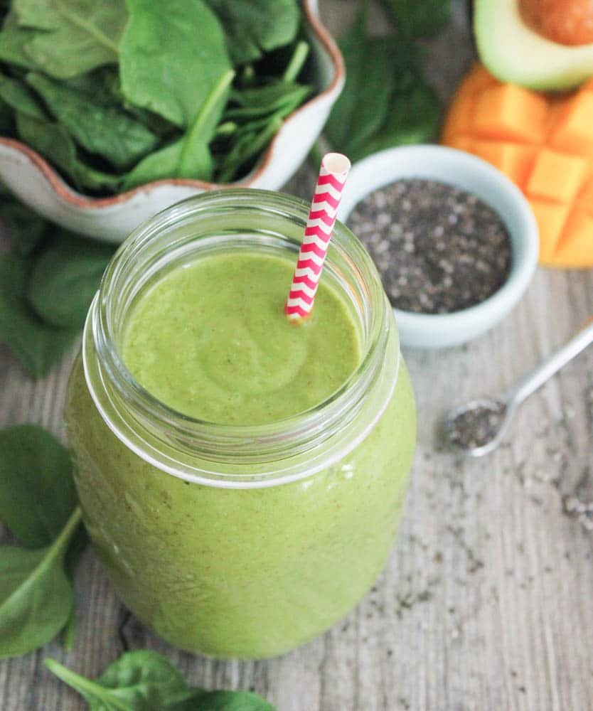 vegan-tropical-green-smoothie-with-avocado-spinach-mango-pineapple-and-chia-seeds-7