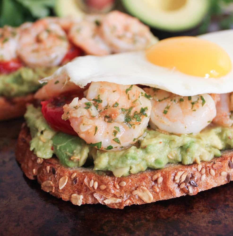 Avocado-Toast-with-Charred-Tomatoes-Garlic-Shrimp-and-Fried-Eggs-6