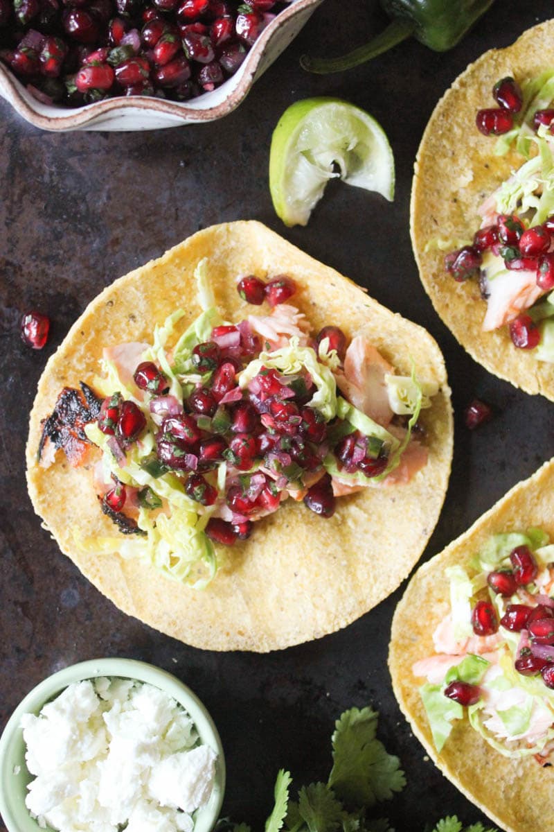 Grilled-Salmon-Tacos-with-Pomegranate-Jalapeno-Salsa-with-Brussels-Sprouts-and-Goat-Cheese-7