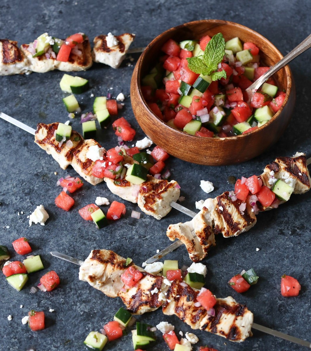 Grilled-Chicken-Skewers-with-Watermelon-Cucumber-Salsa-and-Feta