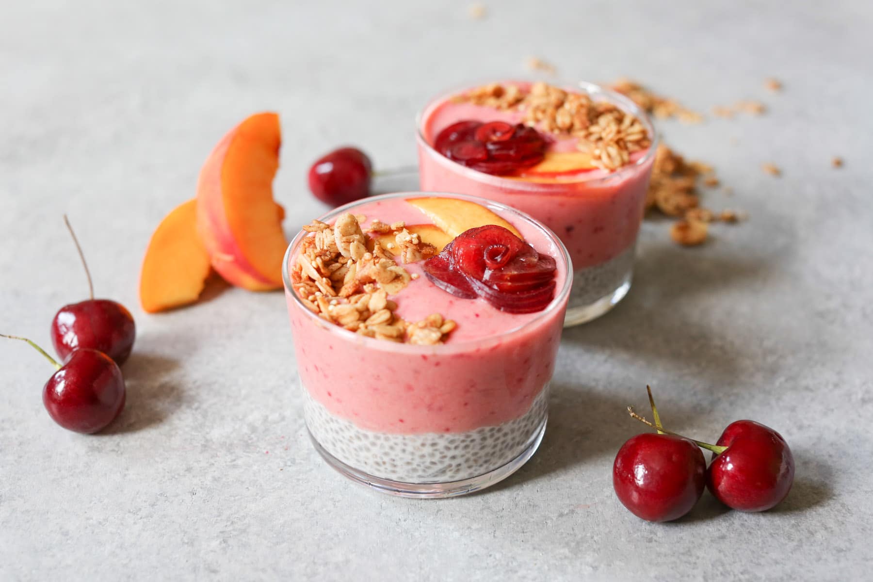 Peach-Cherry-Smoothie-and-Coconut-Chia-Pudding-Parfaits-7