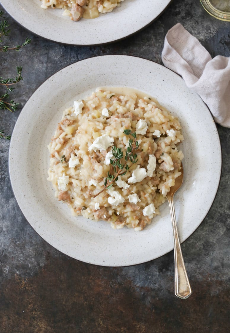 sausage-and-apple-risotto-with-goat-cheese-3