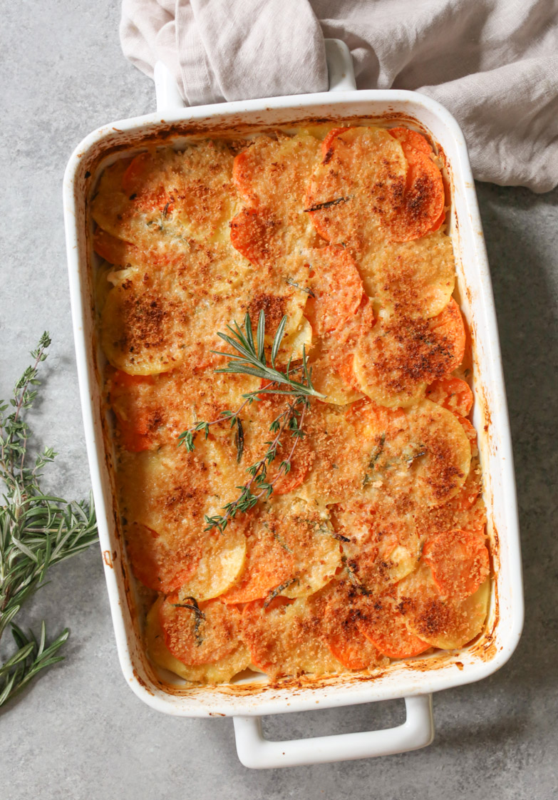 two-potato-gratin-with-herbs-and-goat-cheese