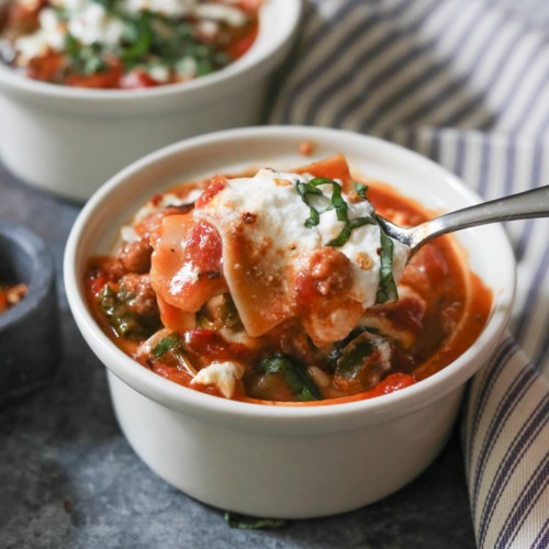 Sausage and Kale Lasagna Soup - Domesticate ME