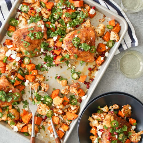 Sheet Pan Chicken Thighs with Cauliflower, Sweet Potato and Pomegranate ...