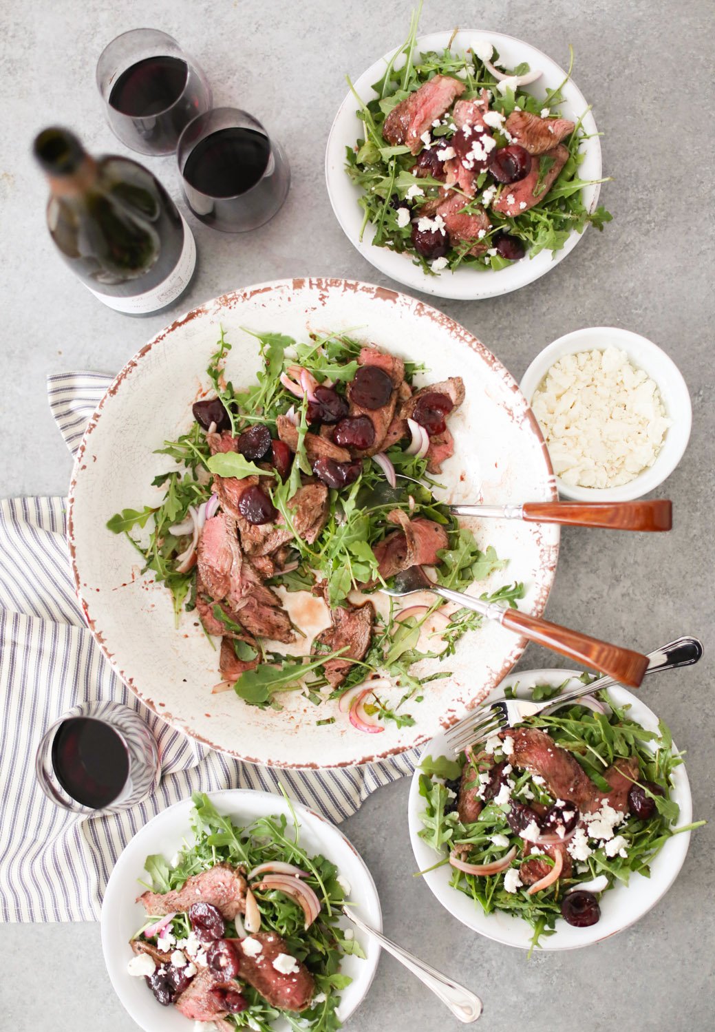 Grilled Steak and Arugula Salad with Balsamic Cherries 
