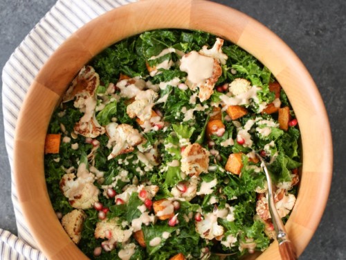 Fall Harvest Salad with Tahini Maple Dressing - Running on Real Food