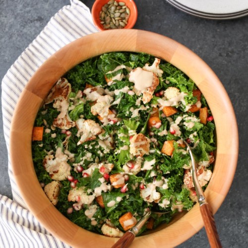 Harvest Kale Salad with MapleTahini Dressing Domesticate ME