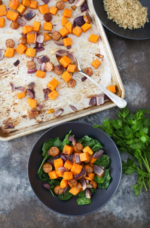 Fall Sheet Pan with Butternut Squash, Chicken Sausage, and Red Onion ...