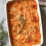 Two Potato Gratin with Herbs and Goat Cheese - Domesticate ME