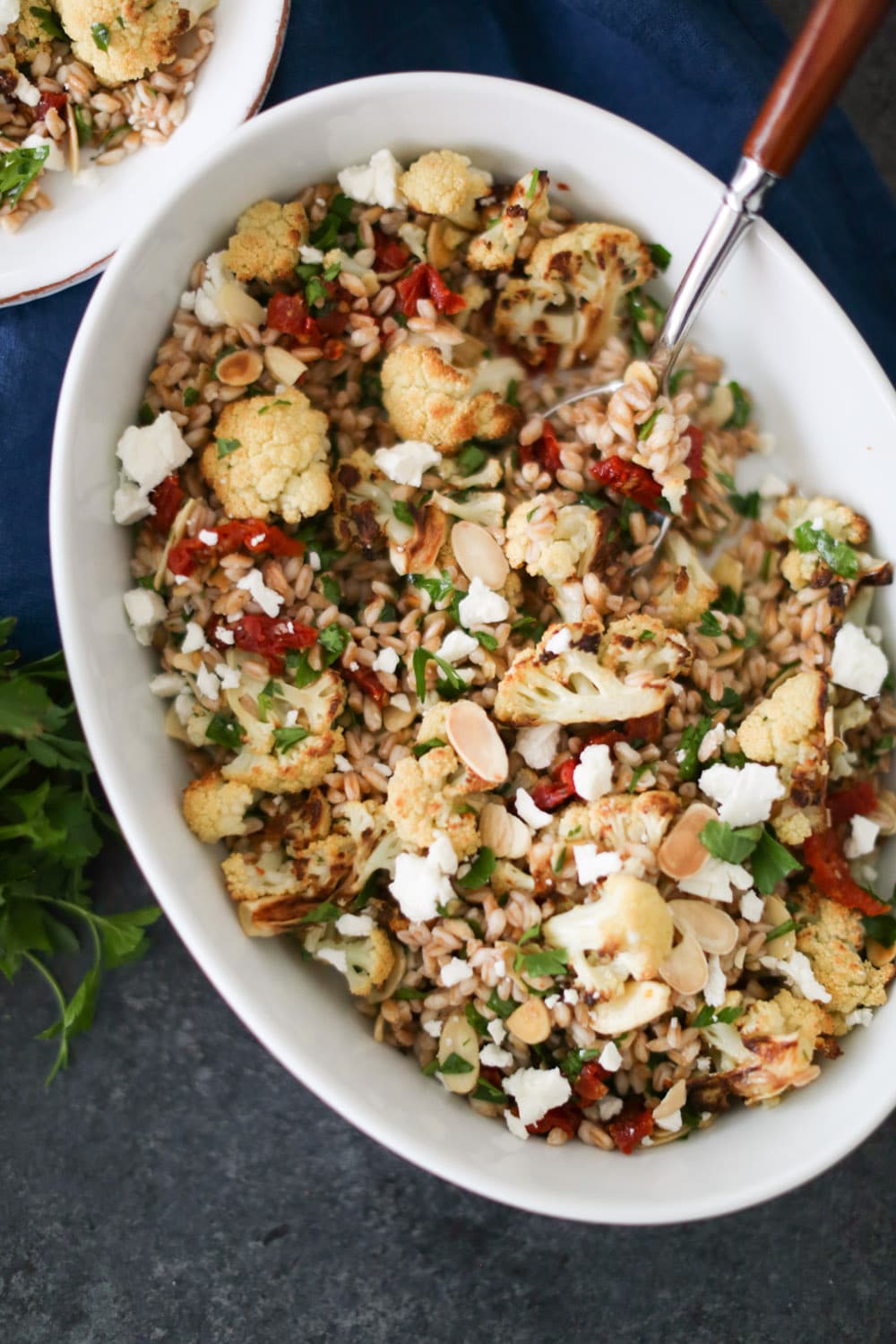 Roasted Cauliflower and Farro Salad with Sun-Dried Tomatoes 