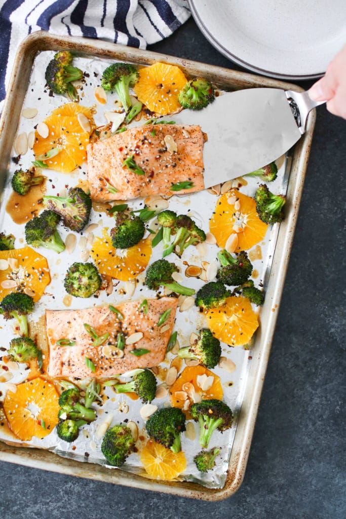 Sheet Pan Salmon with Charred Broccoli, Oranges, and SesameSoy
