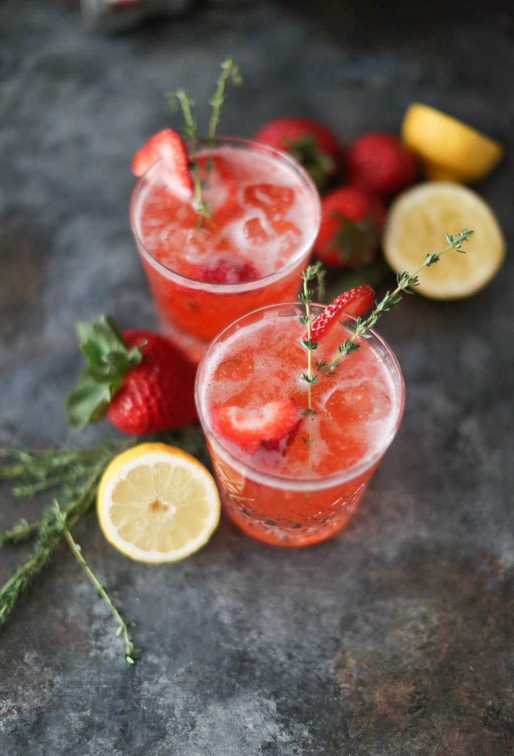 strawberry thyme cooler cocktail