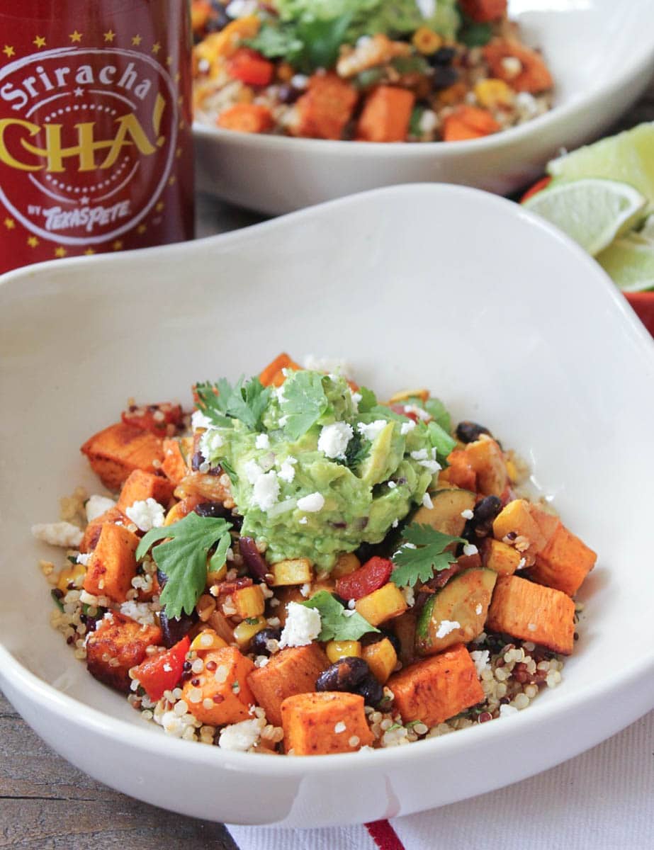 20 Satisfying Vegetarian Recipes- Sweet Potato Burrito Bowls with Grilled Vegetables