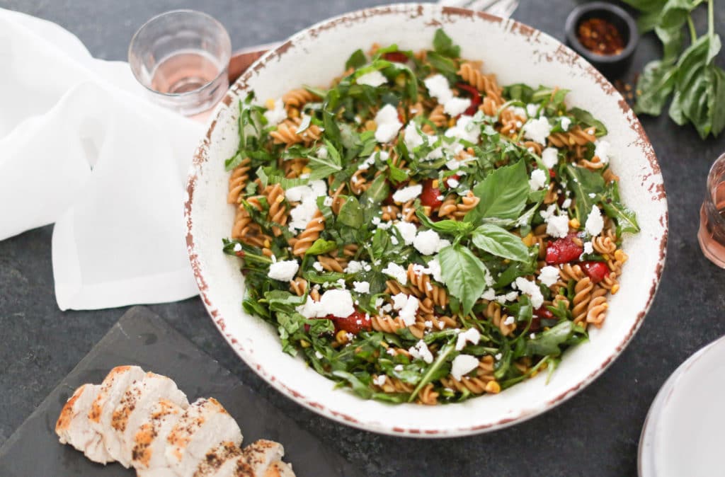 Pasta Salad With Arugula Roasted Red Peppers And Sweet Corn 