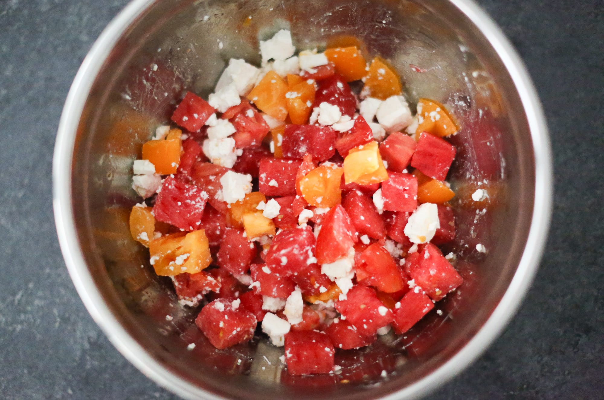 Watermelon Salad with Tomato, Feta, and Herb Vinaigrette