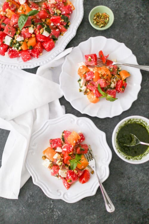 Watermelon Salad With Tomato Feta And Herb Vinaigrette Domesticate Me