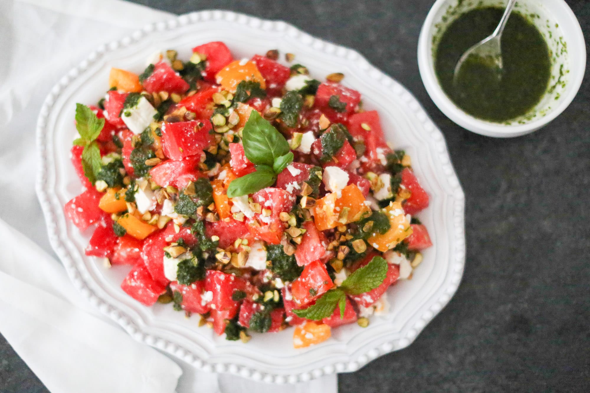 Watermelon Salad with Tomato, Feta, and Herb Vinaigrette
