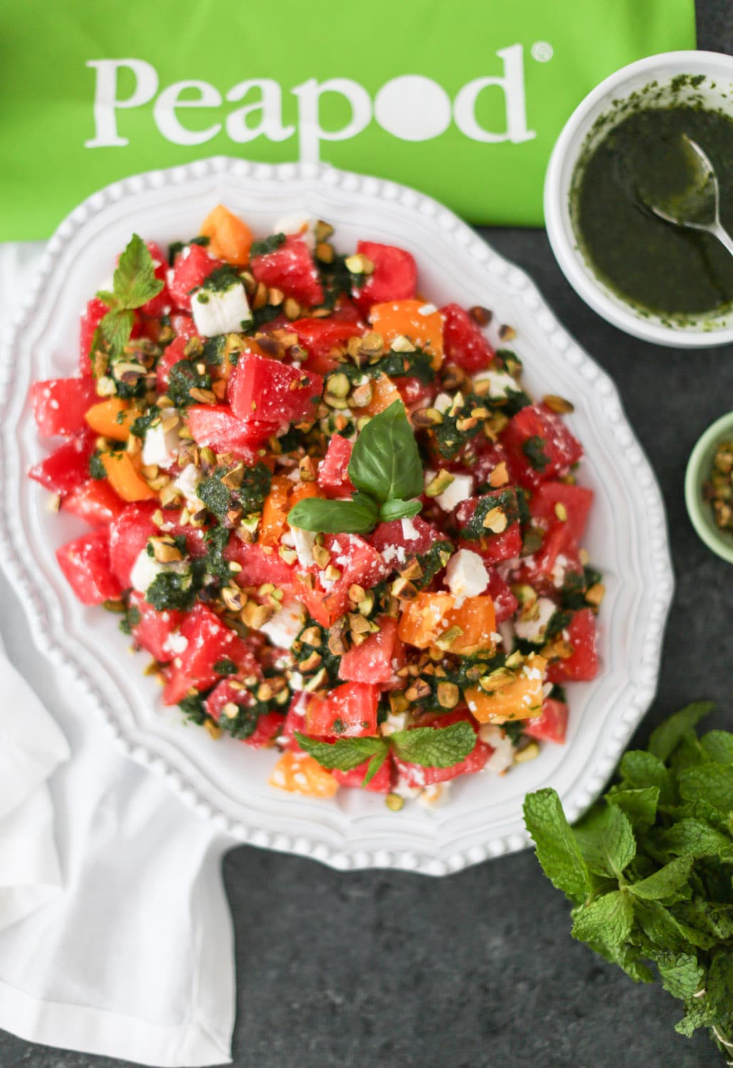 Watermelon, Tomato, and Feta Salad with Herb Vinaigrette 