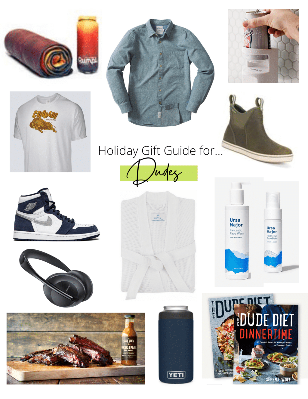 Collage of gift ideas for men.