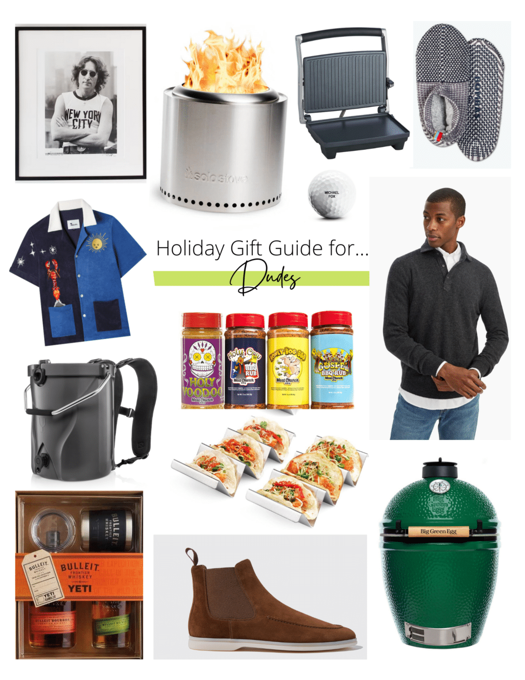 Collage of a variety of gift ideas for men.