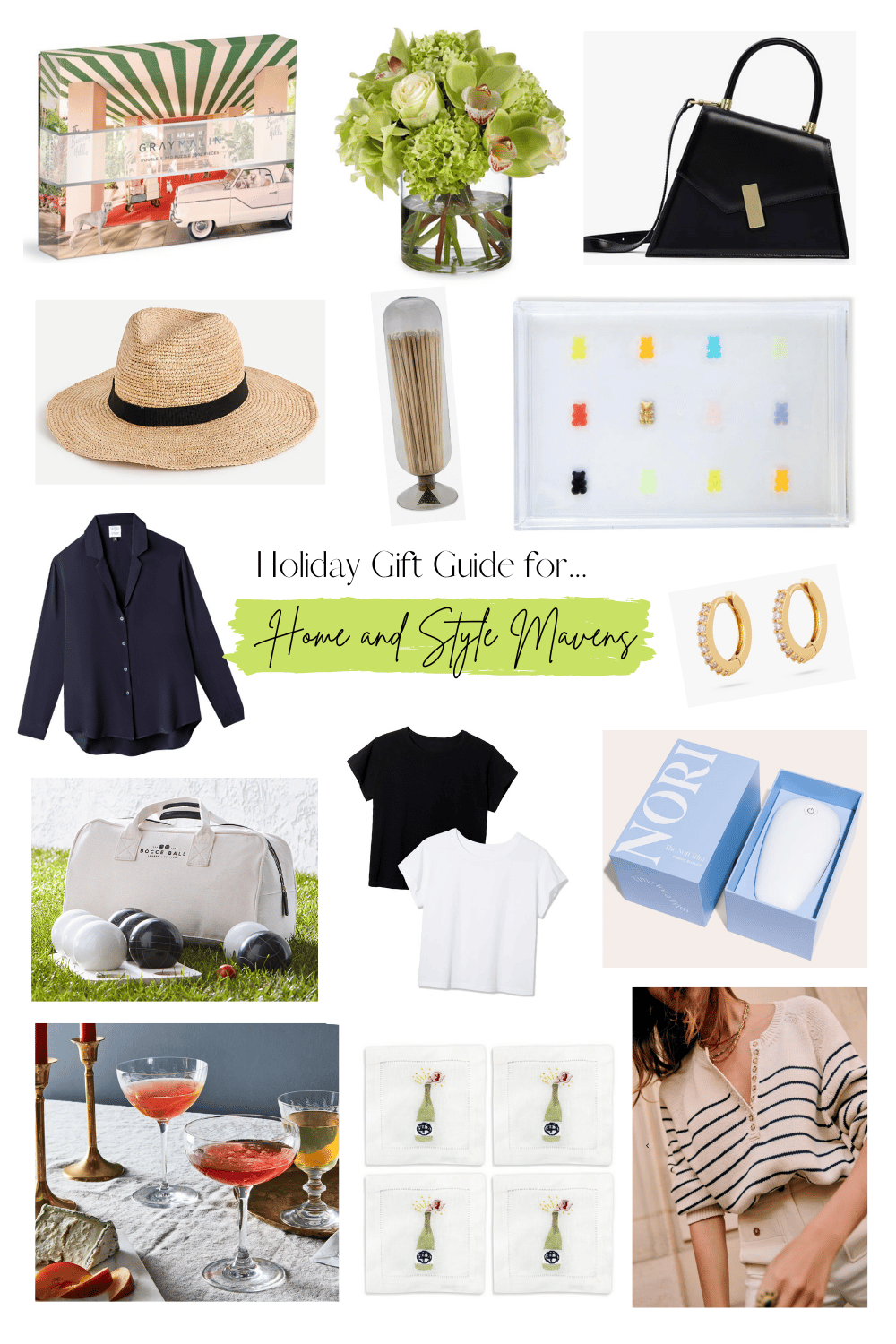 Collage of gift ideas for home decor and style mavens