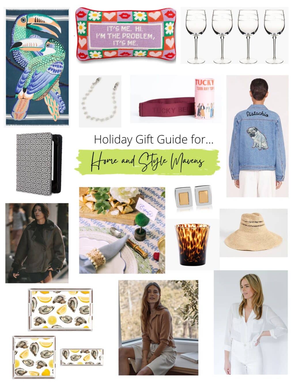 Collaged image of gift ideas for home decor and style enthusiasts.